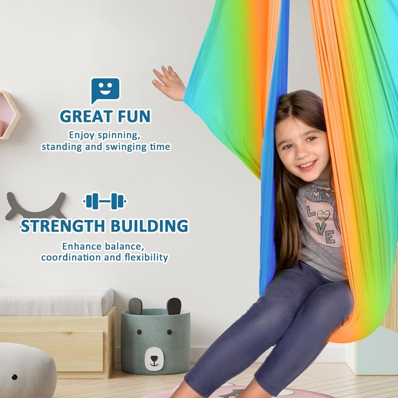 OUTREE Double Layer Therapy Swing with 360 Swivel Hanger, Healing & Relaxing Cuddle Swing for Kids and Adults with Autism, ADHD, Sensory Processing Disorder (Orange-Green Gradient) - Image 3